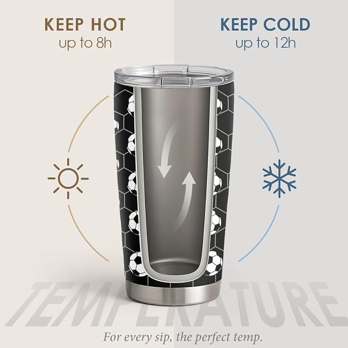 SANDJEST Soccer Stainless Steel Tumbler 20oz, Insulated Travel Coffee Cup - Image 3