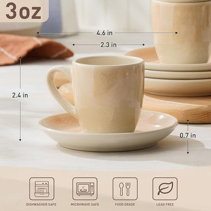 famiware 3oz Espresso Cups and Saucers, Honey Beige | Ceramic Small Coffee Mug - Image 6
