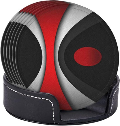 Black in Modern Abstract Red Leather Drinks Coasters - Image 3