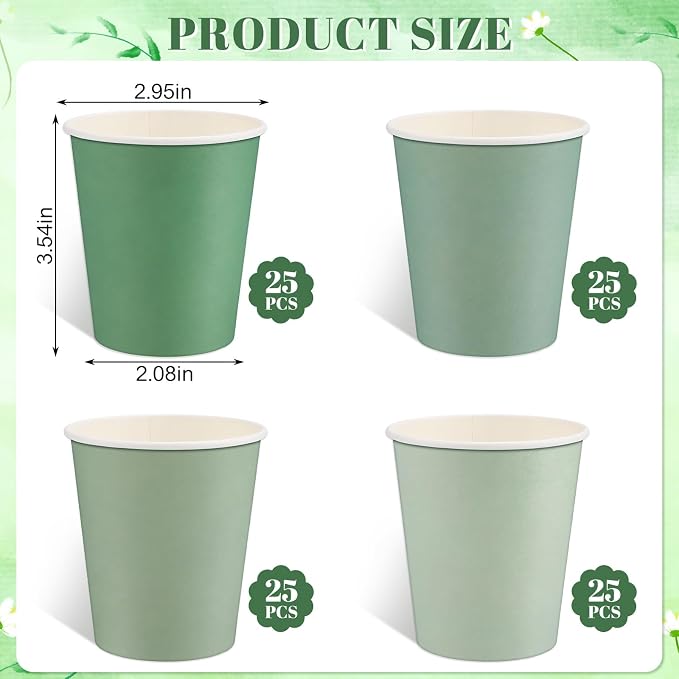 NatNarr 100 Pack Gradient Sage Green Paper Cups, 9oz Baby Shower Paper Cup | - Image 2