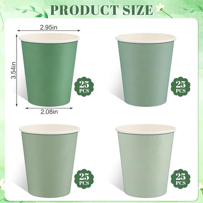 NatNarr 100 Pack Gradient Sage Green Paper Cups, 9oz Baby Shower Paper Cup | - Image 2