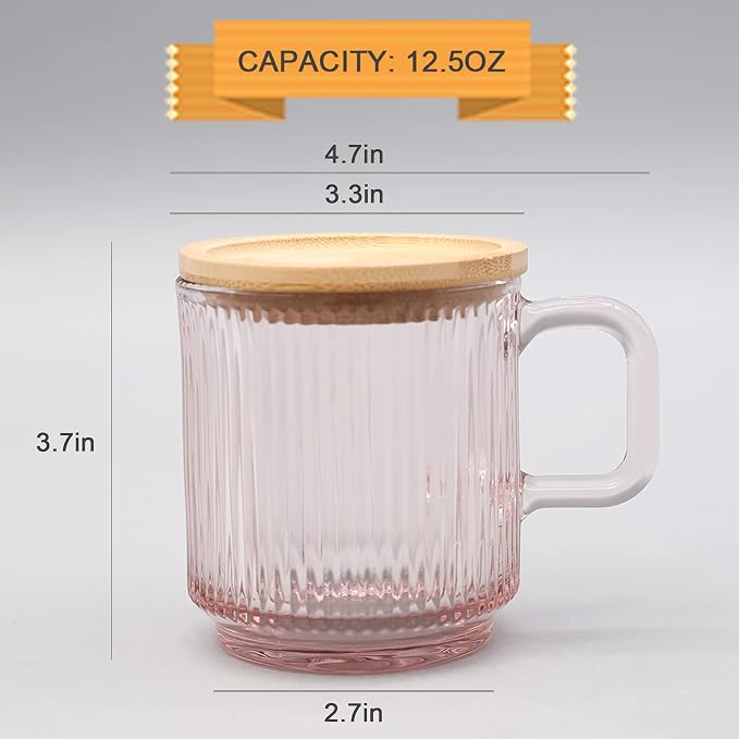 Lysenn Pink Glass Mug with Lid, Premium Glass Coffee Mug, 12 oz Tea Cup | - Image 7