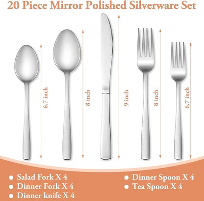 20 Pcs Silverware Set, Stainless Steel Flatware Set - Image 2