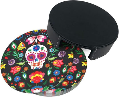 Skeleton Floral Cool Mexican Skull Coasters - Image 9