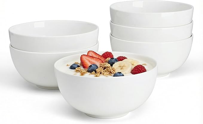 Sweese Porcelain Bowls Set of 6, 20oz Lightweight Round Cereal Bowls Set by Sweese