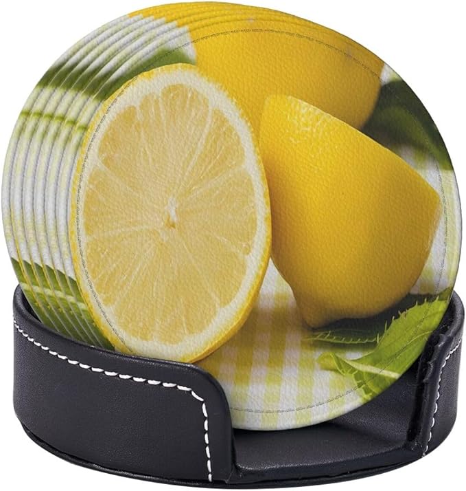 6 Pcs Yellow Summer Lemon Leather Coasters - Image 6