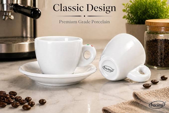 Bacimi® Espresso Cups & Saucers Set of 4 – 3 oz Thick Porcelain Coffee Cups - Image 3