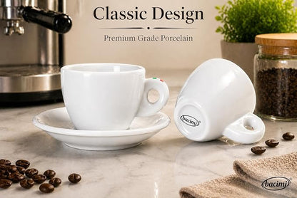 Bacimi® Espresso Cups & Saucers Set of 4 – 3 oz Thick Porcelain Coffee Cups - Image 3