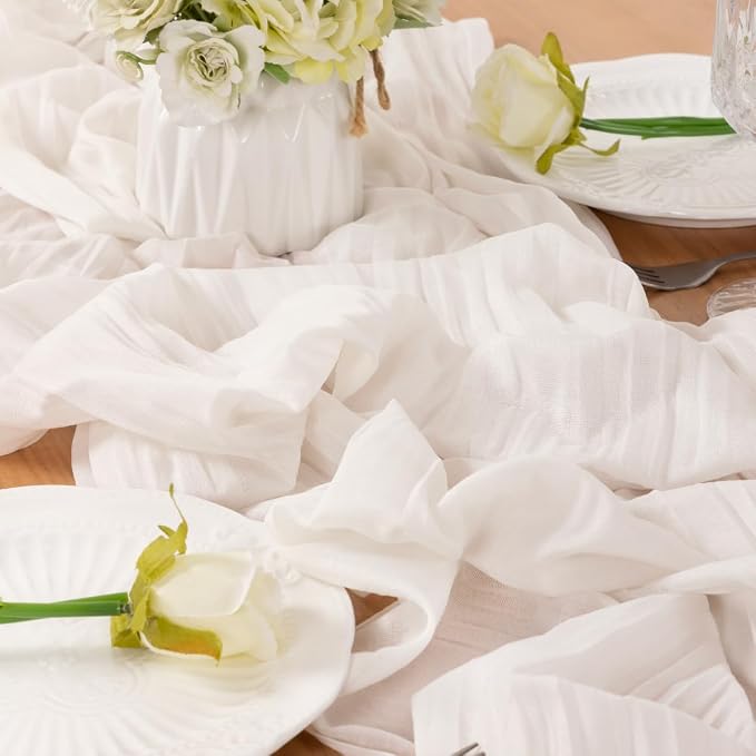 Ivory Cheesecloth Table Runner 120 Inches 10 Ft Gauze Table Runner | Summer - Image 6