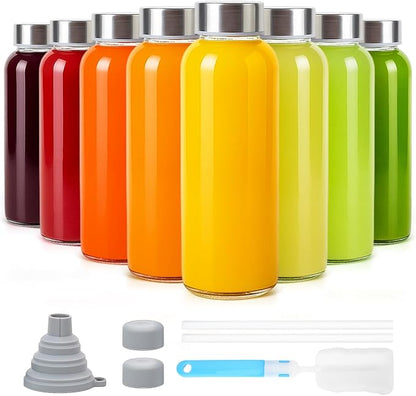 Sursip 10 oz Glass Juice Bottles, 8 Pack, Leakproof Stainless Lids | Reusable by Sursip%C2%AE