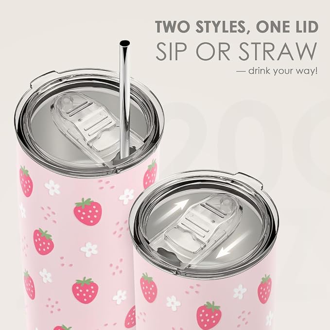 SANDJEST Strawberry Tumbler 20oz, Stainless Steel Travel Cup - Image 5