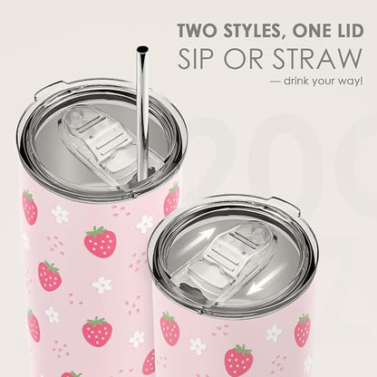 SANDJEST Strawberry Tumbler 20oz, Stainless Steel Travel Cup - Image 5