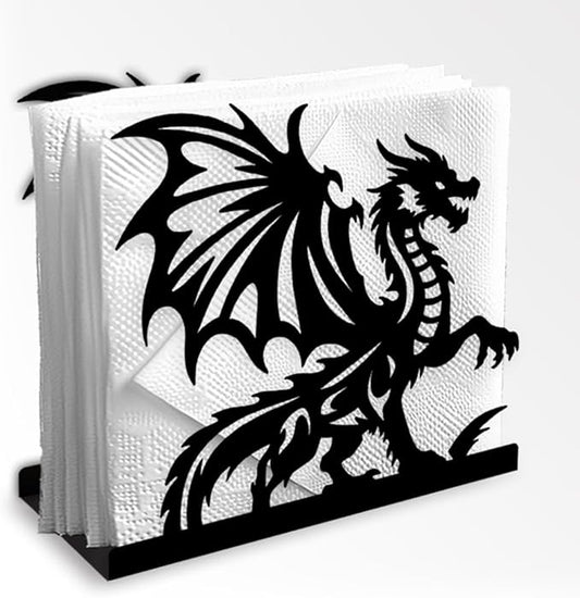 Dragon Decorative Black Metal Napkin Holder for Table, 5.3" x 4.9" x 1.9" Dragon Standing Napkin Holder for Home Kitchen Restaurant Picnic Party Coffee Bar Dining Room