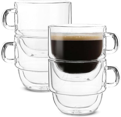 BTaT- Double Walled Stackable Glass Coffee Mugs, 16 oz, Glass Coffee Cups by BrewToATea