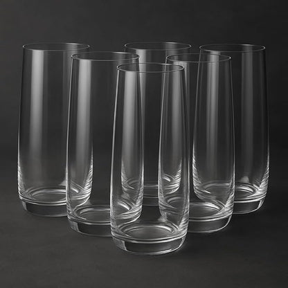 Modern Highball Glasses, 16 oz Clear Glass Tumblers for Water and Cocktails, Set of 6