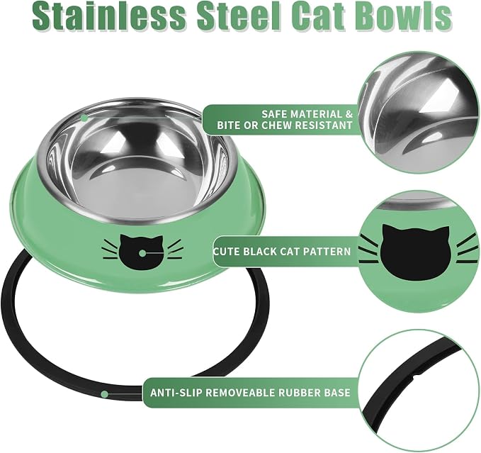 Serentive 2 Pcs Non-Slip Stainless Steel Small Cat Food Bowls - Image 3