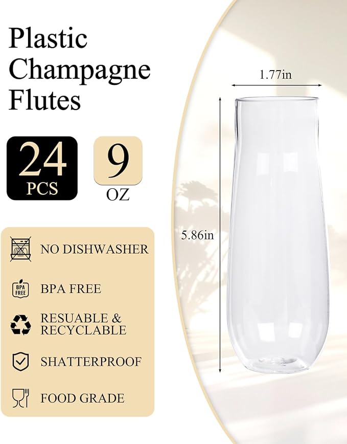 Ciaell 24 Pack Plastic Champagne Flutes - Image 8
