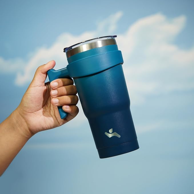 Konokyo 20 oz Tumbler with Handle and Straw, Insulated Travel Mug | Indigo - Image 5