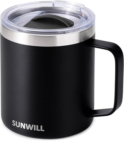 SUNWILL Travel Coffee Mug with Lid, Insulated Tumbler with Handle, 14oz by SUNWILL