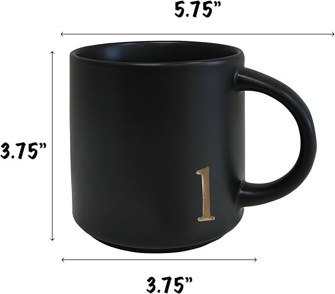 COLLECTIVE HOME Black Ceramic Coffee Mug, 15 oz Golden Monogram Tea Cup | - Image 4