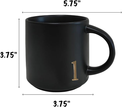 COLLECTIVE HOME Black Ceramic Coffee Mug, 15 oz Golden Monogram Tea Cup | - Image 4