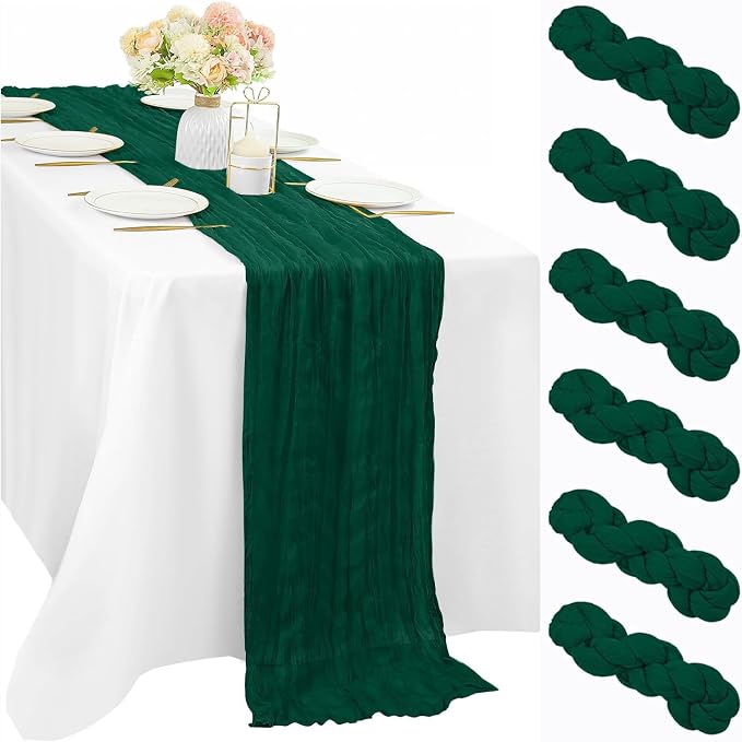 6 Pcs Emerald Green 10FT Cheesecloth Table Runner Gauze Fabric Runner by Sunnyline