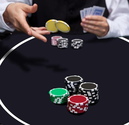 nuveti 24/31/47/55/63inch Round Poker Mat for Texas Holdem | Portable Poker Table Top with Art Deco Layout Print 6-8 Player Game Layout Mat to Play Cards, Poker Games, Blackjack, Casino