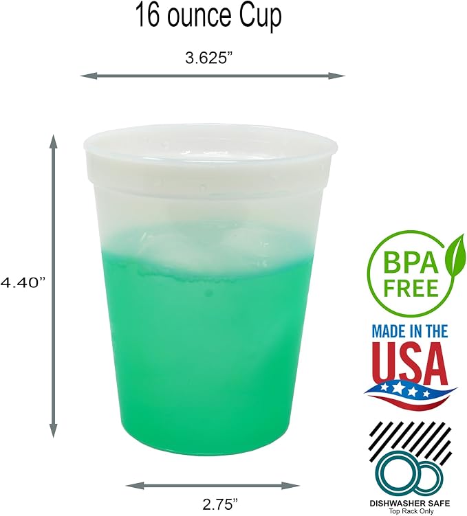 Rolling Sands 16 oz. Reusable Plastic Stadium Cups, 8 Pack, Made in USA - Image 2