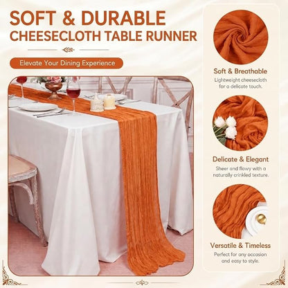 2 Pack Orange Cheesecloth Table Runner 17x108 Inch Boho Rustic Semi Sheer Gauze - Image 4
