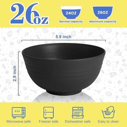 Wheat Straw Bowls Set of 6, Unbreakable Lightweight 26 OZ Cereal Bowls - Image 2