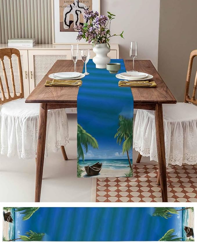 Tropical Coastal Table Runners 72 Inches Long, Cotton Linen Fabric Table Runner - Image 6