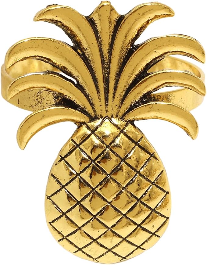 Gold Pineapple Napkin Rings Set of 12 Tropical Fruit Napkin Holders - Image 8