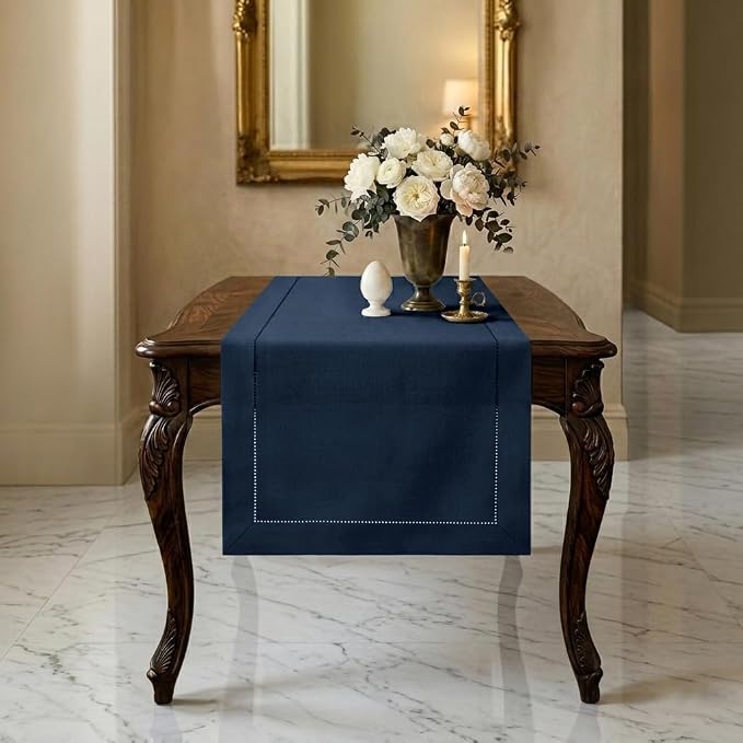 Signature Linen™ by D'Moksha Navy Blue Table Runner 36 Inches, 100% Pure Linen by DMokshaHomes