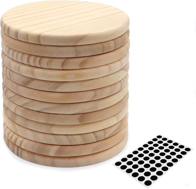 12 Pack 4 Inch Unfinished Round Wood Coasters by SIJDIEE