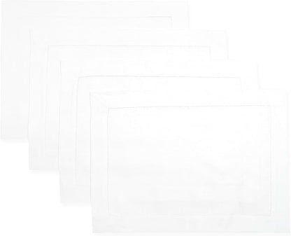 D'Moksha Homes White Linen Placemats Set of 4 - Classic Hemstitch Placemats 14 x 19 Inch - 100% Pure Linen Table Mats for Valentines, Spring, Easter - Handcrafted and Machine Washable