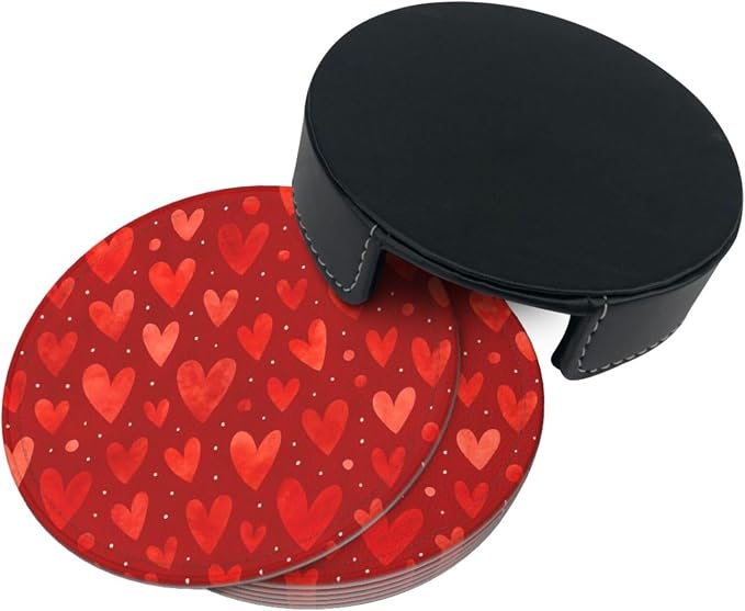 Romantic Watercolor Red Heart Dots Coasters - Image 7