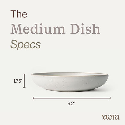 MORA Medium Dishes Set of 4, 30oz Ceramic Pottery Pasta Plate/Wide Bowls - Microwave, Oven and Dishwasher Safe - Oat