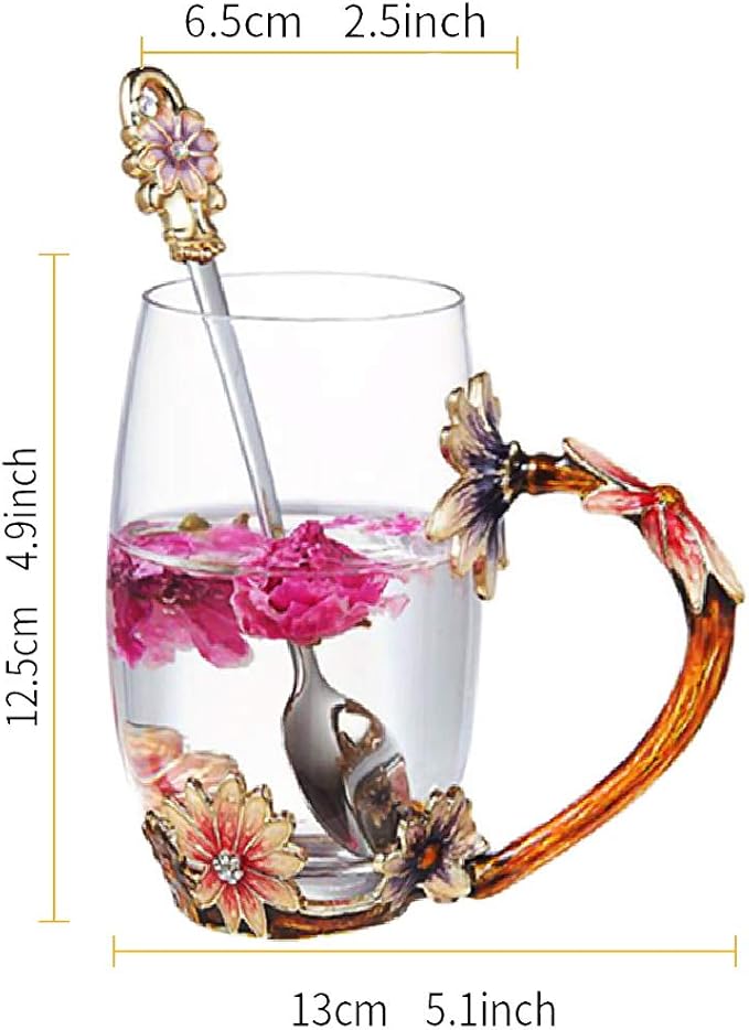 Daisy Flower Tea Cup, Handmade Glass Enamel Coffee Mugs - Image 8