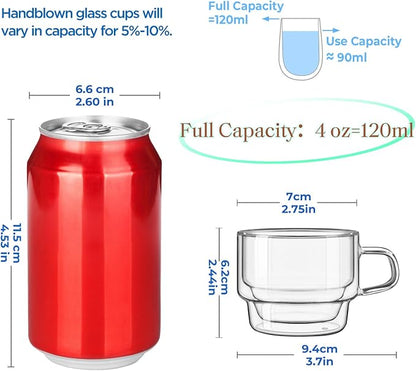 glastal Stackable Glass Cups 4 oz Espresso Glasses Double Walled Espresso Cups - Image 2