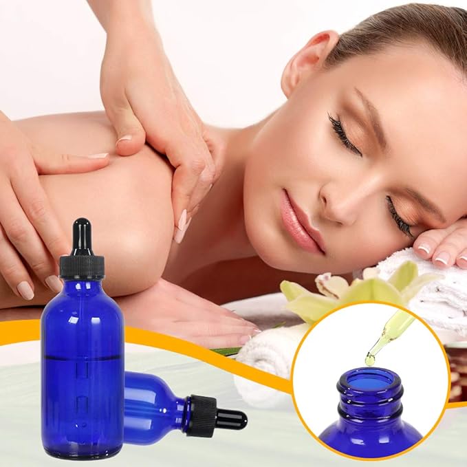 CycleMore 16 Pack (120 ml) 4 oz Blue Boston Bottles with Glass Eye Droppers, Glass Dropper Bottles for Essential Oils & Lab Chemicals & More Liquids Ideal for Mom & Friends