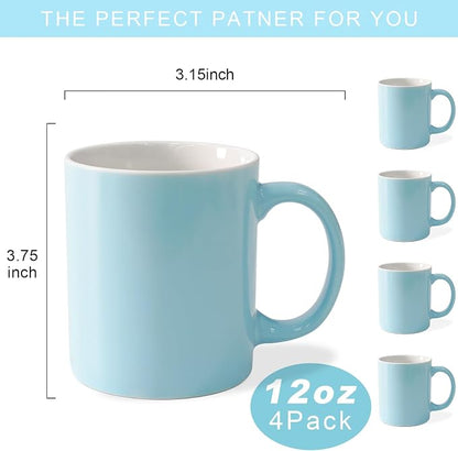 12 oz Cup, Plain Gloss Light Blue Ceramic Coffee Mug - Image 2