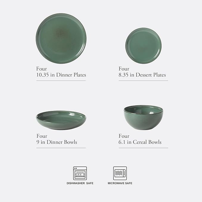 Gibson Elite Beckett Stoneware Matte Reactive Glaze 16 Piece Plates and Bowls - Image 2