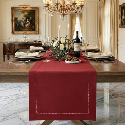 Signature Linen™ by D'Moksha Red Table Runner 84 Inches Long, 100% Pure Linen by DMokshaHomes