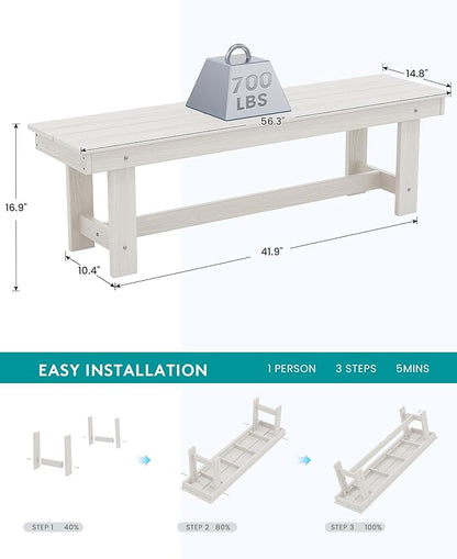 SERWALL Kitchen Table Set for 4，67" Extended Large Dining Table with 1 Bench and 2 Chairs, White
