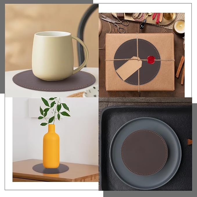6PCS PU Leather Coasters for Table Protection 4 Inch Round Drink Cup Holders - Image 4