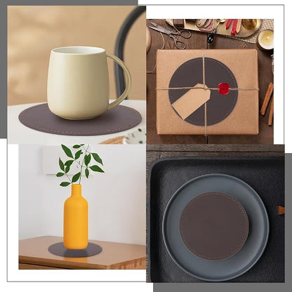 6PCS PU Leather Coasters for Table Protection 4 Inch Round Drink Cup Holders - Image 4