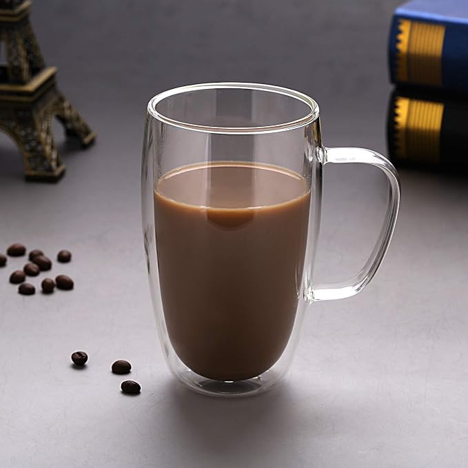 Gmark Large Coffee Mugs Set of 2, Double Wall Tumbler Glass Cup, Insulated - Image 2