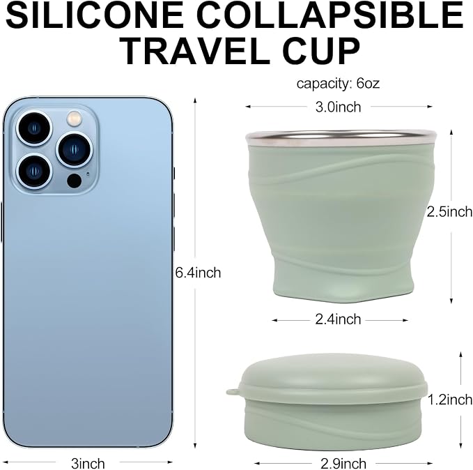 Collapsible Travel Cup with Lid - 6oz Mini Silicone Folding Cup with Stainless - Image 3
