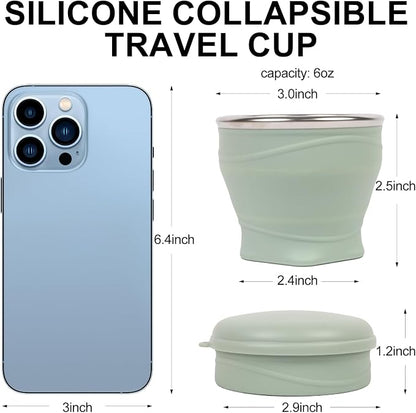 Collapsible Travel Cup with Lid - 6oz Mini Silicone Folding Cup with Stainless - Image 3