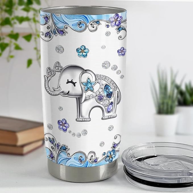 SANDJEST Elephant Tumbler 20oz Jewelry Drawings Stainless Steel Insulated - Image 4